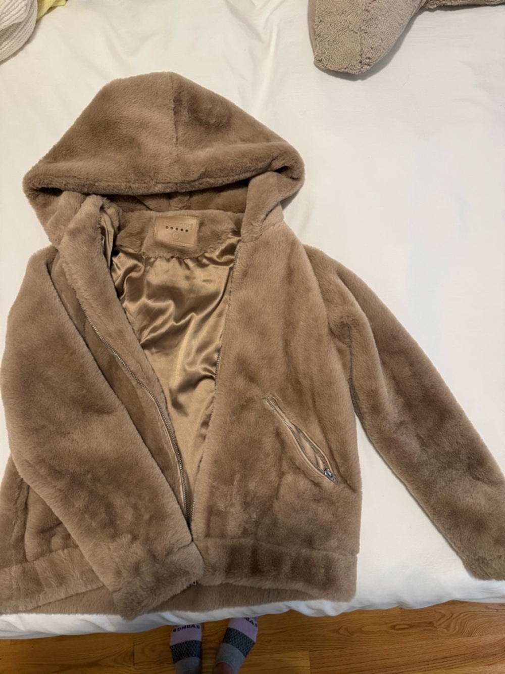 Blank NYC Taupe Faux Fur Hooded Jacket